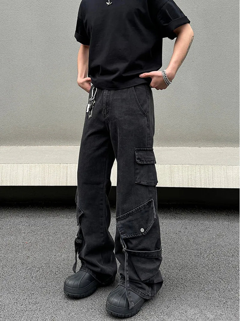 2024 Cyber Y2K Streetwear Black Multi Pockets Baggy Jeans Cargo Pants for Men Designer Clothes Straight Trousers Pantalon Homme