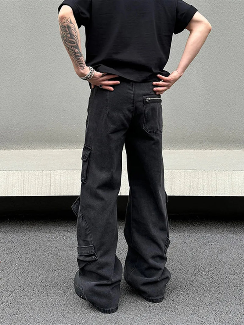 2024 Cyber Y2K Streetwear Black Multi Pockets Baggy Jeans Cargo Pants for Men Designer Clothes Straight Trousers Pantalon Homme